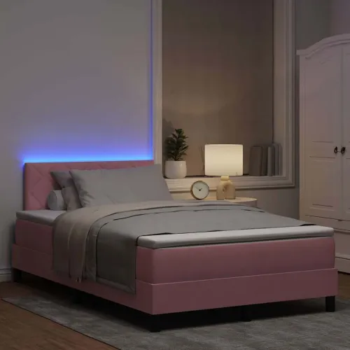 LED Box Spring Krevet Ružičasta 120 x 200 cm Baršun - Ružičasta 120 x 200 cm Dizajn s rombovima Cijena