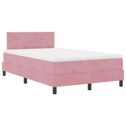 LED Box Spring Krevet Ružičasta 120 x 200 cm Baršun - Ružičasta 120 x 200 cm Dizajn s rombovima Cijena