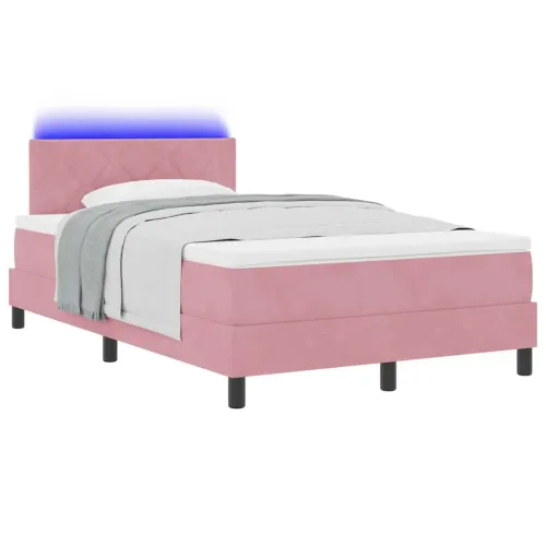 LED Box Spring Krevet Ružičasta 120 x 200 cm Baršun - Ružičasta 120 x 200 cm Dizajn s rombovima Cijena