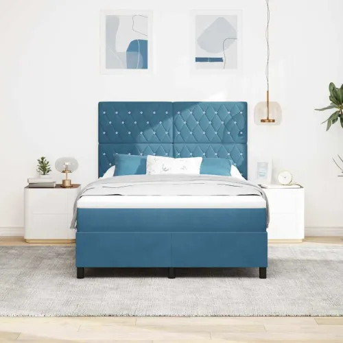 LED Box Spring Krevet Tamno plava 140 x 200 cm Baršun - Tamno plava 140 x 200 cm Kristal s dugmadima Cijena