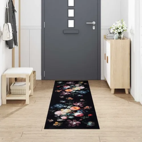 Kuhinjski Tepih Crna 300 x 60 cm Baršun - Cvijeće 60 x 300 cm Cijena