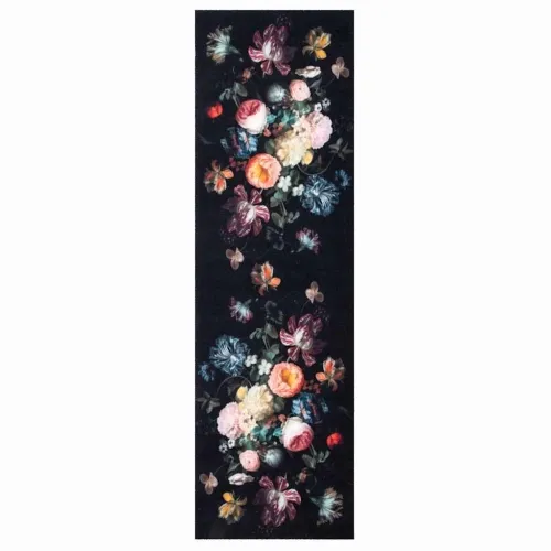 Kuhinjski Tepih Crna 300 x 60 cm Baršun - Cvijeće 60 x 300 cm Cijena