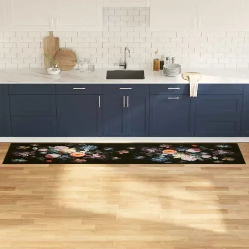 Kuhinjski Tepih Crna 300 x 60 cm Baršun - Cvijeće 60 x 300 cm Cijena