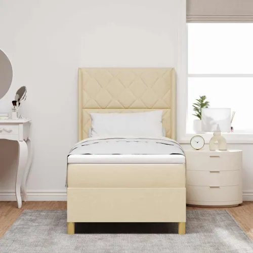Box spring krevet s uzglavljem Krema 100 x 200 cm tkanina - Krema 100 x 200 cm Dizajn s rombovima Cijena