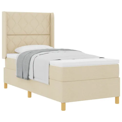Box spring krevet s uzglavljem Krema 100 x 200 cm tkanina - Krema 100 x 200 cm Dizajn s rombovima Cijena