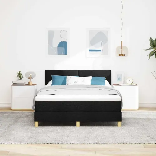 Box spring krevet s jastukom Crna 140 x 190 cm tkanina - Crna 140 x 190 cm Prošiveno gumbima Cijena