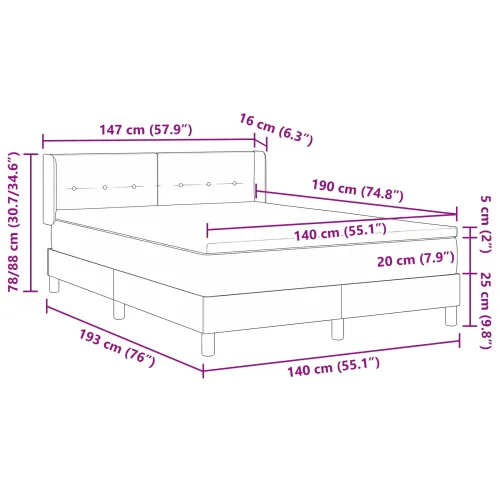 Box spring krevet s uzglavljem Crna 190 x 140 cm tkanina - Crna 140 x 190 cm Prošiveno gumbima Cijena