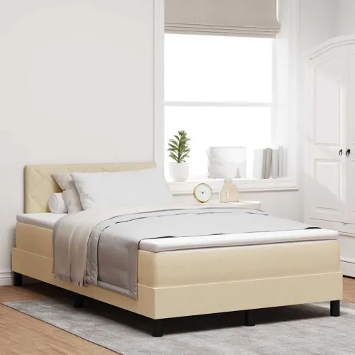 Box spring krevet s LED trakama Krema 120 x 190 cm tkanina - Krema 120 x 190 cm Dizajn s rombovima Cijena