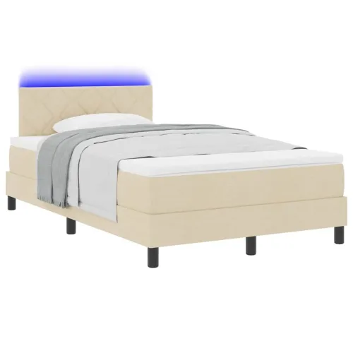 Box spring krevet s LED trakama Krema 120 x 190 cm tkanina - Krema 120 x 190 cm Dizajn s rombovima Cijena