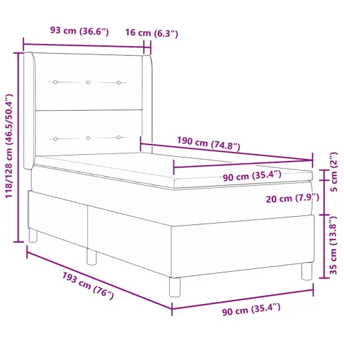 Box spring krevet Tamno smeđa 190 x 90 cm tkanina - Tamno smeđa 90 x 190 cm Prošiveno gumbima Cijena