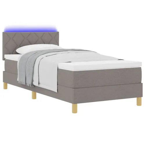 LED Box Spring Krevet Sivo-smeđa 100 x 200 cm tkanina - Sivo-smeđa 100 x 200 cm Dizajn s rombovima Cijena