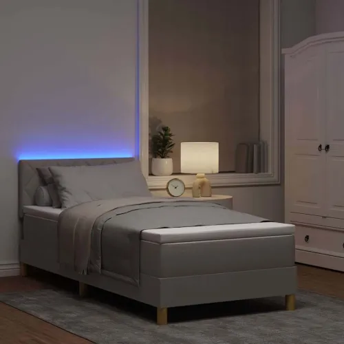LED Box Spring Krevet Sivo-smeđa 100 x 200 cm tkanina - Sivo-smeđa 100 x 200 cm Dizajn s rombovima Cijena