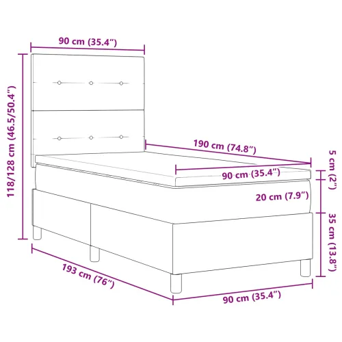 Box spring krevet Tamno smeđa 90 x 190 cm tkanina - Tamno smeđa 90 x 190 cm Prošiveno gumbima Cijena