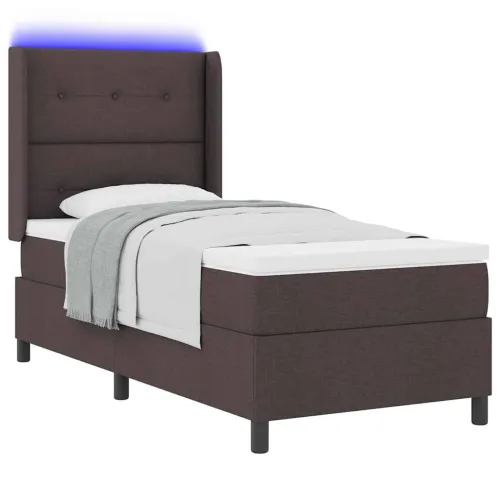 LED Box Spring Krevet Tamno smeđa 90 x 190 cm tkanina - Tamno smeđa 90 x 190 cm Prošiveno gumbima Cijena