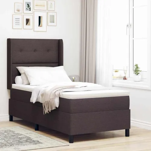 LED Box Spring Krevet Tamno smeđa 90 x 190 cm tkanina - Tamno smeđa 90 x 190 cm Prošiveno gumbima Cijena
