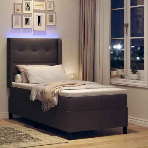 LED Box Spring Krevet Tamno smeđa 90 x 190 cm tkanina - Tamno smeđa 90 x 190 cm Prošiveno gumbima Cijena