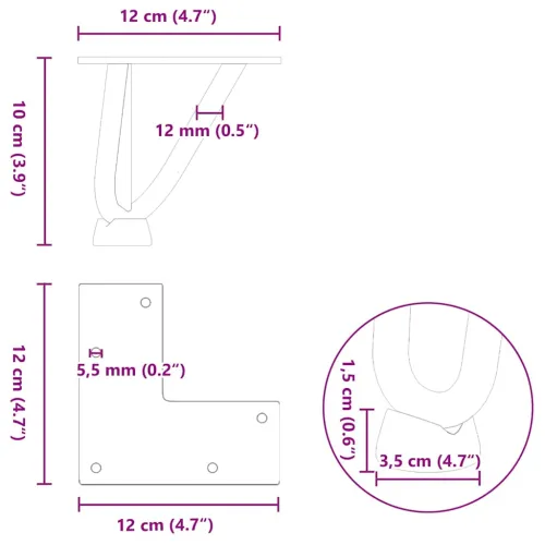 Noge s ukosnicama za stolić za kavu 4 kom. antracit 10 cm puni čelik - Antracit 10 cm 3 rods Cijena