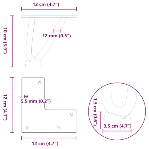 Noge s ukosnicama za stolić za kavu 4 kom. bijele 10 cm, puni čelik - Bijela 10 cm 3 rods Cijena
