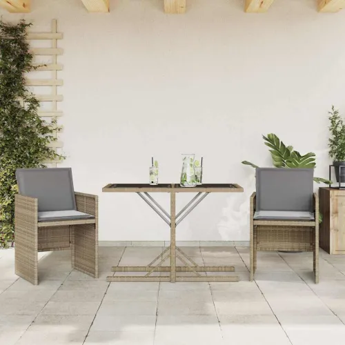 3-dijelni bistro set s jastucima miješane bež boje poliratan - Miješana bež boja drva 1 Cijena