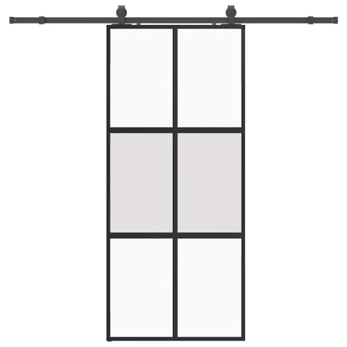 Klizna vrata s priborom crna 90 x 205 cm kaljeno staklo - Crna, mat i prozirna 90 x 205 cm (213 cm sliding rail) Mreže 4 x 2 Cijena