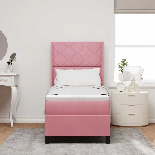 Box spring krevet Ružičasta 80 x 200 cm Baršun - Ružičasta 80 x 200 cm Dizajn s rombovima Cijena