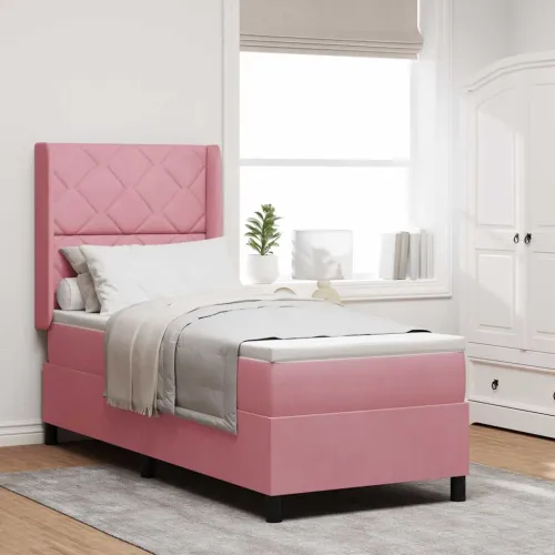 Box spring krevet Ružičasta 80 x 200 cm Baršun - Ružičasta 80 x 200 cm Dizajn s rombovima Cijena