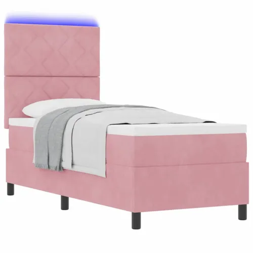 LED Box Spring Krevet s uzglavljem Ružičasta 80 x 200 cm Baršun - Ružičasta 80 x 200 cm Dizajn s rombovima Cijena
