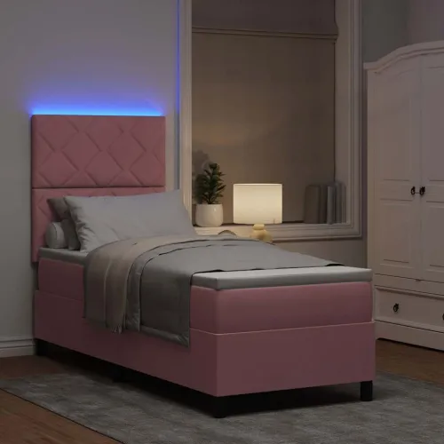 LED Box Spring Krevet s uzglavljem Ružičasta 80 x 200 cm Baršun - Ružičasta 80 x 200 cm Dizajn s rombovima Cijena