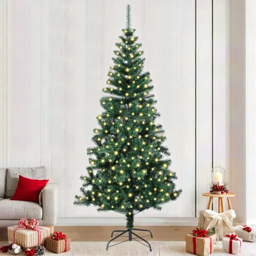 Umjetno predsvijetljeno božićno drvce Zelena 240 cm PVC i metal - 240 cm s LED-icama Cijena