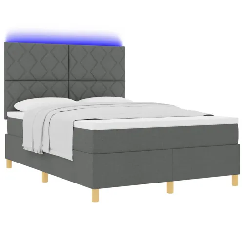 LED Box Spring Krevet Tamno siva 160 x 200 cm tkanina - Tamno siva 160 x 200 cm Dizajn s rombovima Cijena
