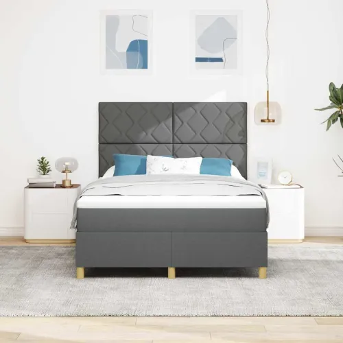 LED Box Spring Krevet Tamno siva 160 x 200 cm tkanina - Tamno siva 160 x 200 cm Dizajn s rombovima Cijena