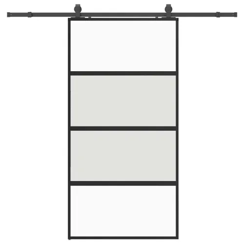 Klizna vrata s priborom crna 102,5 x 205 cm kaljeno staklo - 102.5 x 205 cm (213 cm sliding rail) Cijena