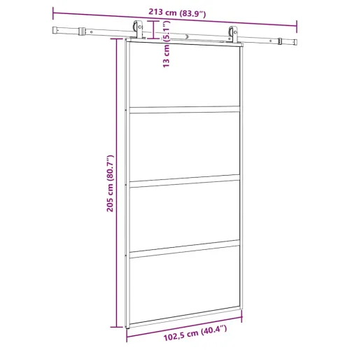 Klizna vrata s priborom crna 102,5 x 205 cm kaljeno staklo - 102.5 x 205 cm (213 cm sliding rail) Cijena