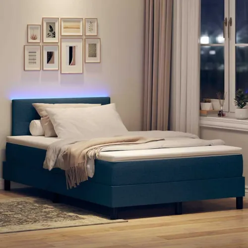 Box spring krevet s LED trakama Plava 120 x 190 cm tkanina - Plava 120 x 190 cm Prošiveno gumbima Cijena
