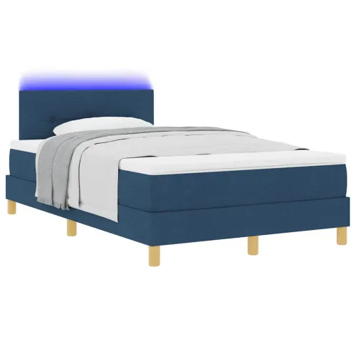LED Box Spring Krevet s uzglavljem Plava 120 x 190 cm tkanina - Plava 120 x 190 cm Prošiveno gumbima Cijena