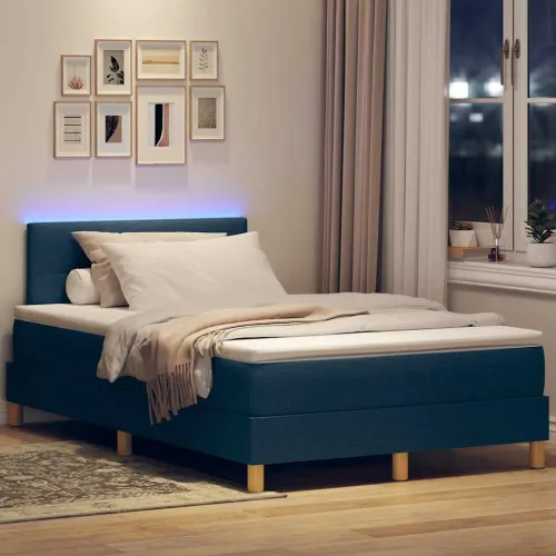 LED Box Spring Krevet s uzglavljem Plava 120 x 190 cm tkanina - Plava 120 x 190 cm Prošiveno gumbima Cijena