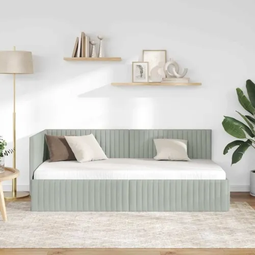 Kutni okvir kreveta Svijetlo siva 90 x 190 cm Baršun - Svjetlosiva 90 x 190 cm Cijena