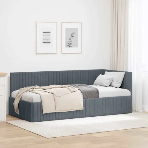 Kutni okvir kreveta Tamno siva 90 x 190 cm Baršun - Tamno siva 90 x 190 cm Cijena