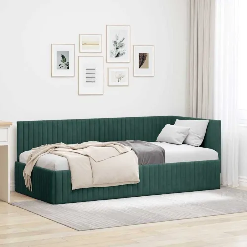 Kutni okvir kreveta Tamnozelena 90 x 190 cm Baršun - Tamnozelena 90 x 190 cm Cijena