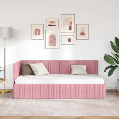 Kutni okvir kreveta Ružičasta 90 x 190 cm Baršun - Ružičasta 90 x 190 cm Cijena