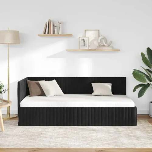 Kutni okvir kreveta Crna 90 x 190 cm Baršun - Crna 90 x 190 cm Cijena