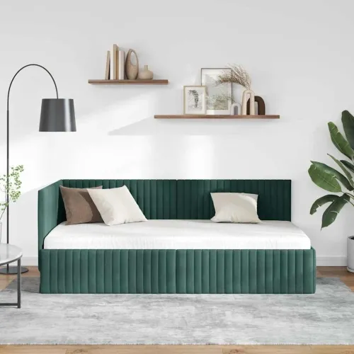 Kutni okvir kreveta Tamnozelena 90 x 200 cm Baršun - Tamnozelena 90 x 200 cm Cijena