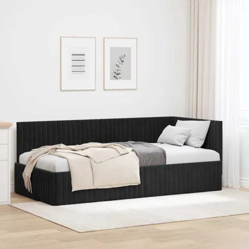 Kutni okvir kreveta Crna 90 x 200 cm Baršun - Crna 90 x 200 cm Cijena