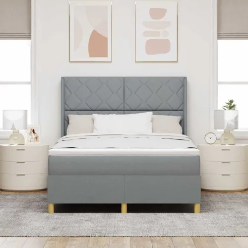 Box spring krevet Svijetlo siva 160 x 200 cm tkanina - Svjetlosiva 160 x 200 cm Dizajn s rombovima Cijena