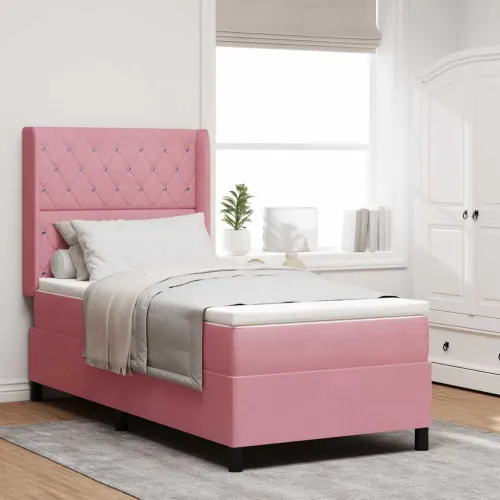 Box spring krevet s madracem Ružičasta 90 x 190 cm Baršun - Ružičasta 90 x 190 cm Kristal s dugmadima Cijena