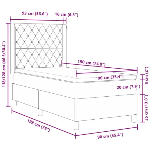 Box spring krevet s madracem Ružičasta 90 x 190 cm Baršun - Ružičasta 90 x 190 cm Kristal s dugmadima Cijena