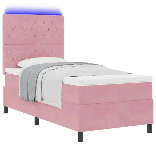 LED Box Spring Krevet s madracem Ružičasta 90 x 200 cm Baršun - Ružičasta 90 x 200 cm Kristal s dugmadima Cijena