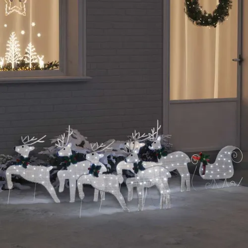 LED Riječni jeleni 7 kom. Srebrno 43 x 18 x 66 cm tkanina - Srebrna tkanina 7 Cijena