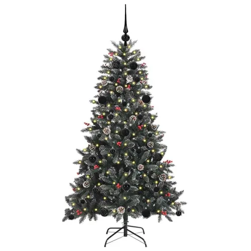Umjetno božićno drvce Zelena 150 cm PVC, Plastika i Čelik - 150 cm s LED-ima i crnim kuglicama Cijena