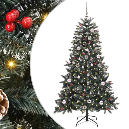 Umjetno božićno drvce Zelena 150 cm PVC, Plastika i Čelik - 150 cm s LED-ima i ružičastim kuglicama Cijena